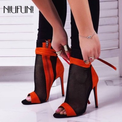New Arrivals Sexy Open Peep Toe Hollow Sandals Boots Ankle Boots Side Zipper Cross Tied High Heel Pumps Gladiator Ankle Boots